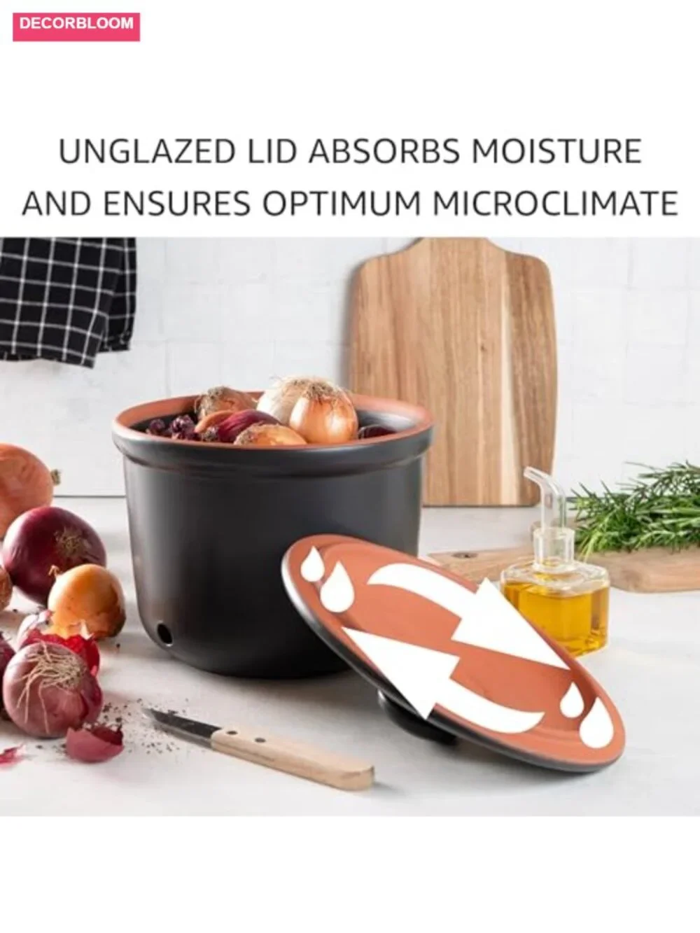Römertopf Freshness Storage Clay Pot Set of 3 with Lids - Potato Onion Garlic